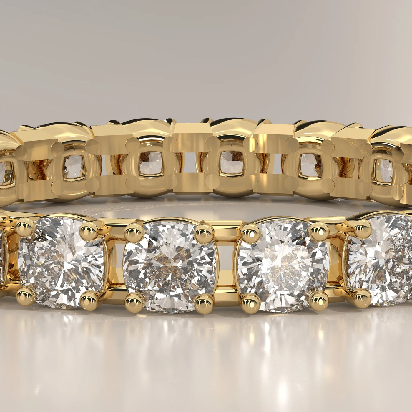Stone Detail: Cushion Lab Grown Diamonds in Eternity Setting – Yellow Gold – Driona Jewels