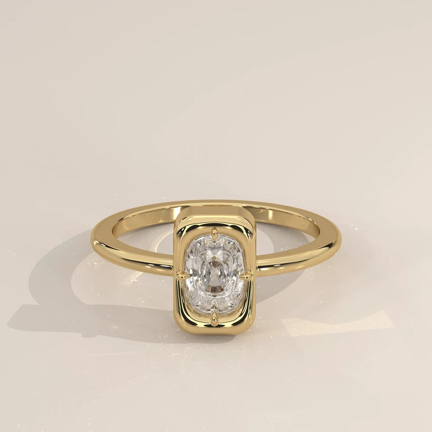 Front View: Cushion Diamond Ring with Prong Setting in Yellow Gold – Lab Grown – Driona Jewels