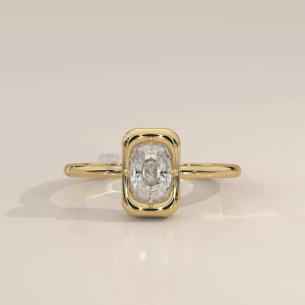 Front View: Cushion Diamond Ring with Prong Setting in Yellow Gold – Lab Grown – Driona Jewels