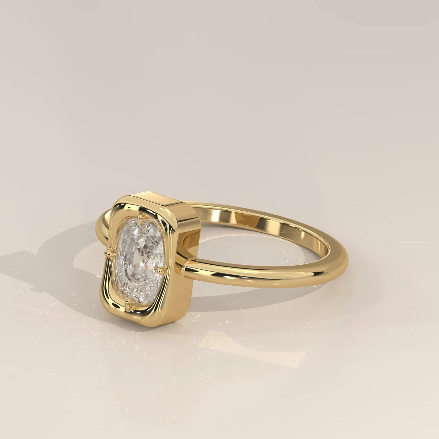 Side Profile: Cushion Diamond Ring with Prong Setting in Yellow Gold – Lab Grown – Driona Jewels