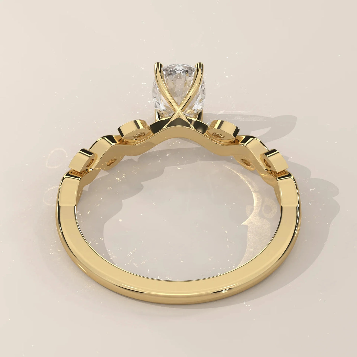 Side Profile: Cushion Diamond Ring with Prong Setting in Yellow Gold – Lab Grown – Driona Jewels