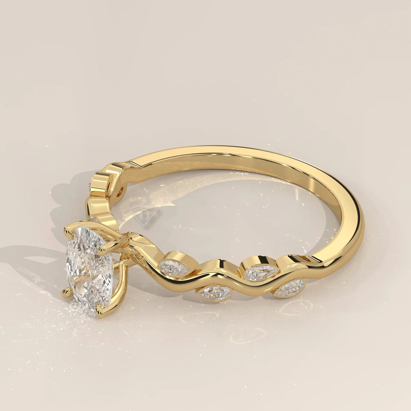 Side Profile: Cushion Diamond Ring with Prong Setting in Yellow Gold – Lab Grown – Driona Jewels