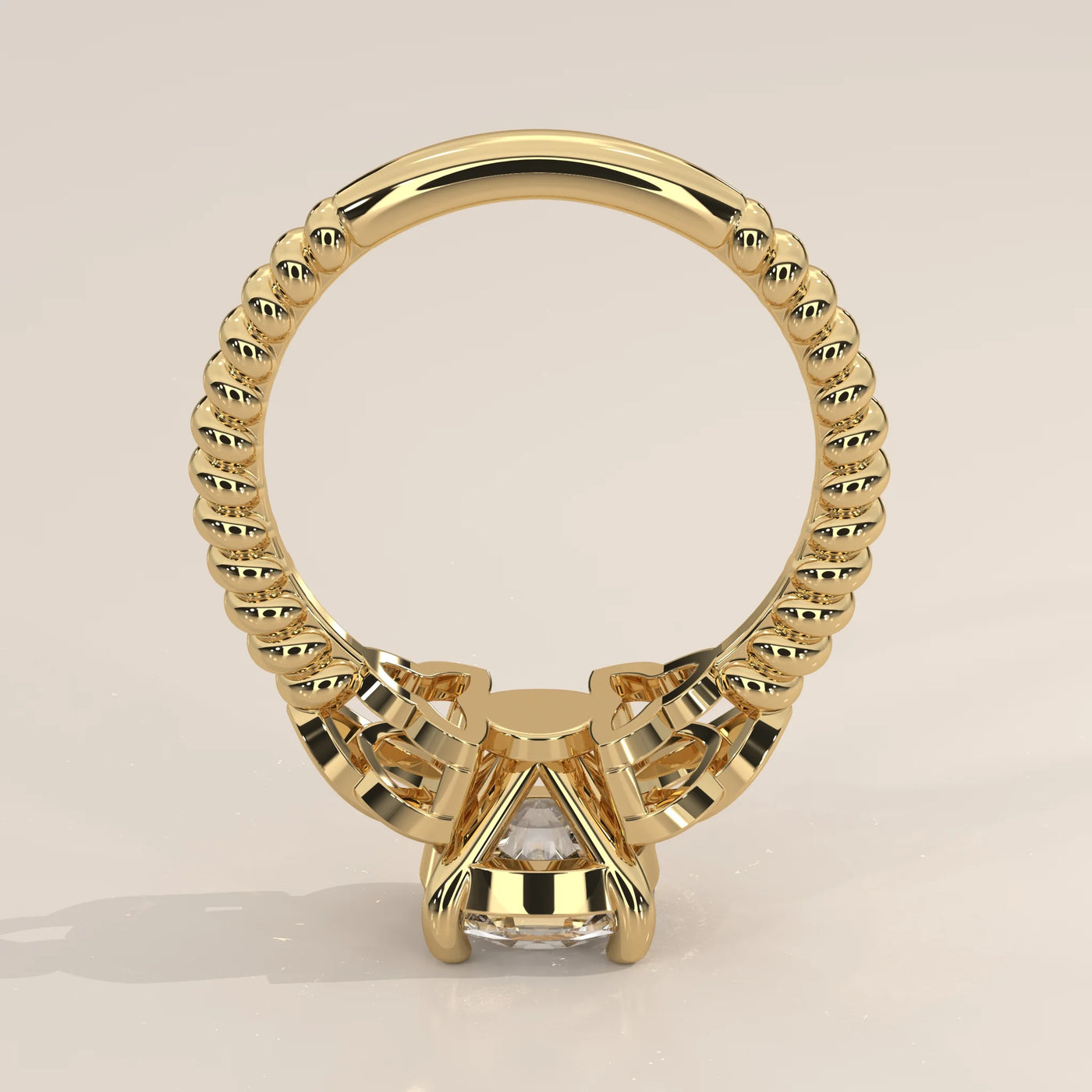 Front View: Cushion Diamond Band Ring with Solitaire Setting in Yellow Gold – Lab Grown – Driona Jewels