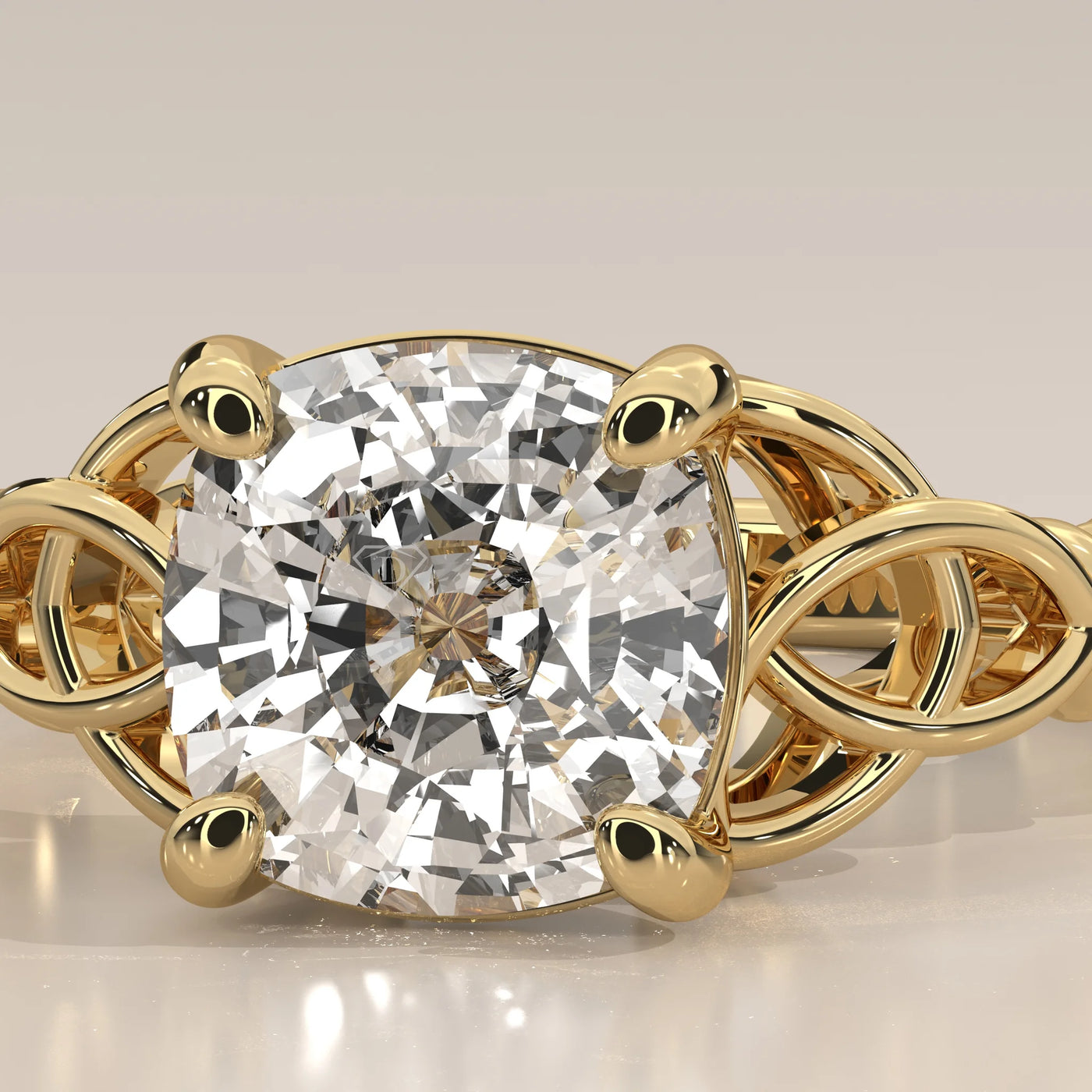 Stone Detail: Cushion Lab Grown Diamonds in Solitaire Setting – Yellow Gold – Driona Jewels