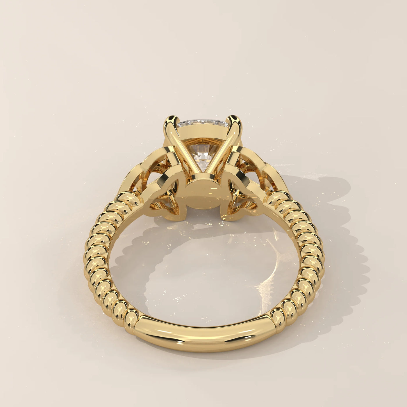 Top View: Cushion Diamond Band Ring with Solitaire Setting in Yellow Gold – Lab Grown – Driona Jewels