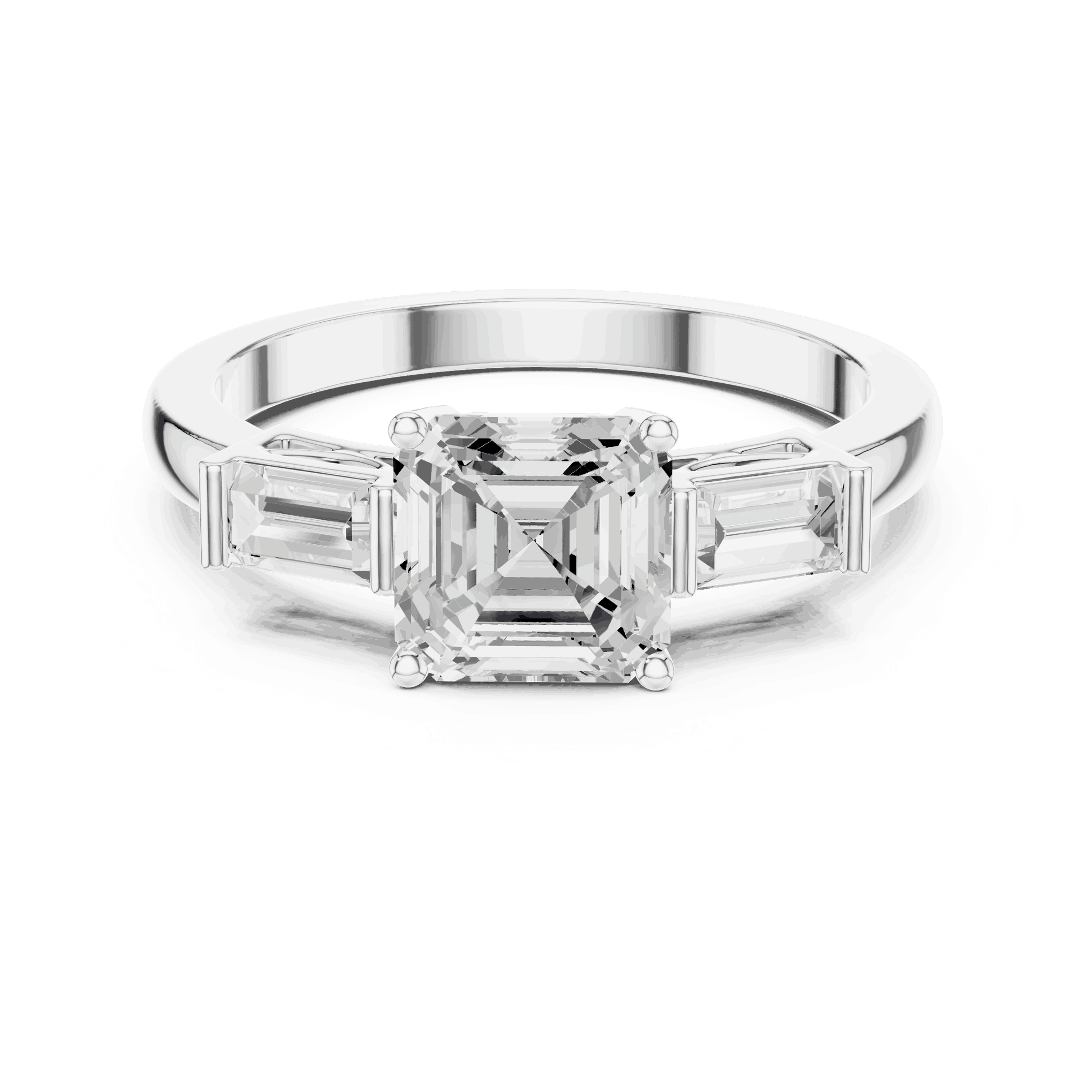 Cushion Diamond Three Stone Baguette Engagement Ring Rose Gold 18K | Lab Grown | Driona Jewels