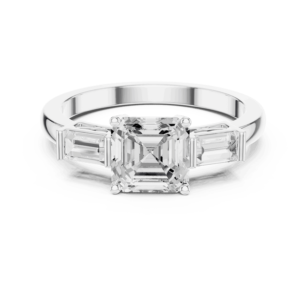Cushion Diamond Three Stone Baguette Engagement Ring Rose Gold 18K | Lab Grown | Driona Jewels