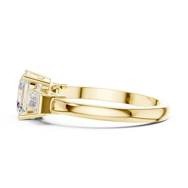 Cushion Diamond Three Stone Baguette Engagement Ring Rose Gold 18K | Lab Grown | Driona Jewels