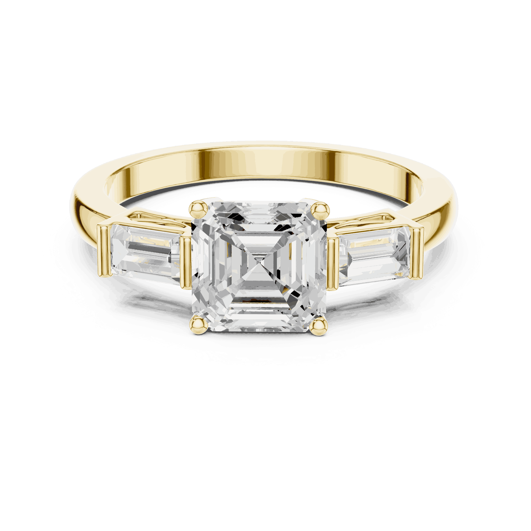 Cushion Diamond Three Stone Baguette Engagement Ring Rose Gold 18K | Lab Grown | Driona Jewels