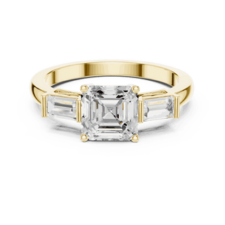 Cushion Diamond Three Stone Baguette Engagement Ring Rose Gold 18K | Lab Grown | Driona Jewels