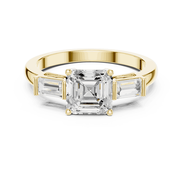 Cushion Diamond Three Stone Baguette Engagement Ring Rose Gold 18K | Lab Grown | Driona Jewels