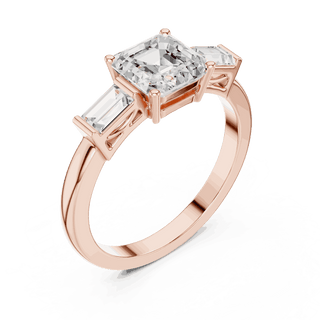 Cushion Diamond Three Stone Baguette Engagement Ring Rose Gold 18K | Lab Grown | Driona Jewels
