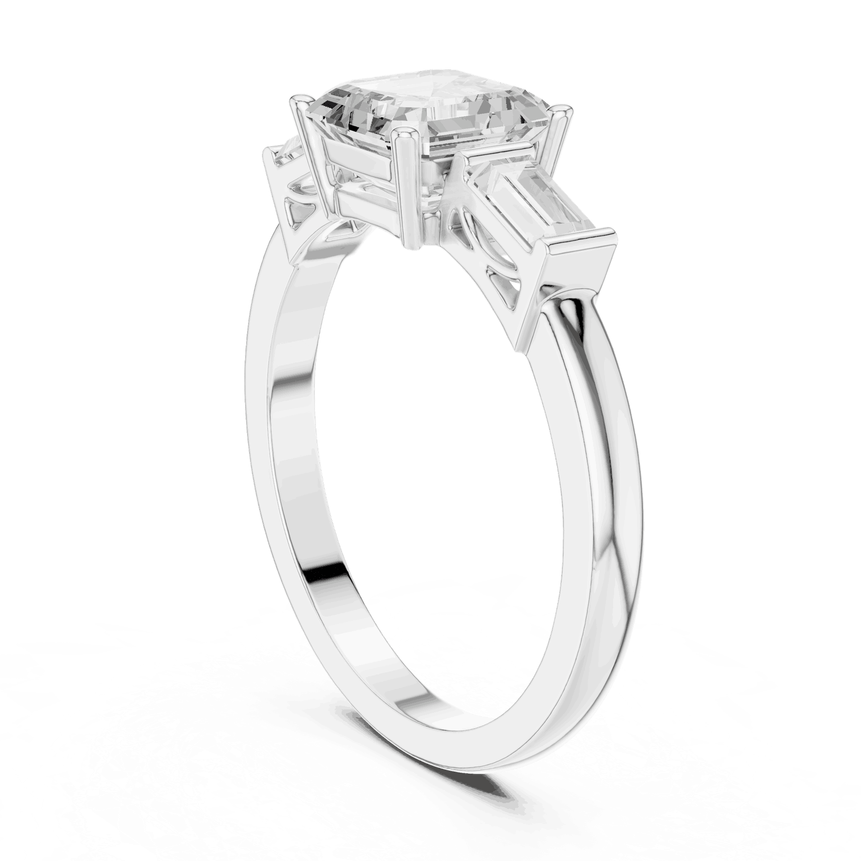 Cushion Diamond Three Stone Baguette Engagement Ring Rose Gold 18K | Lab Grown | Driona Jewels