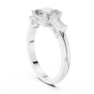 Cushion Diamond Three Stone Baguette Engagement Ring Rose Gold 18K | Lab Grown | Driona Jewels
