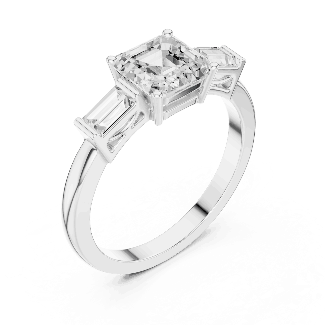 Cushion Diamond Three Stone Baguette Engagement Ring Rose Gold 18K | Lab Grown | Driona Jewels