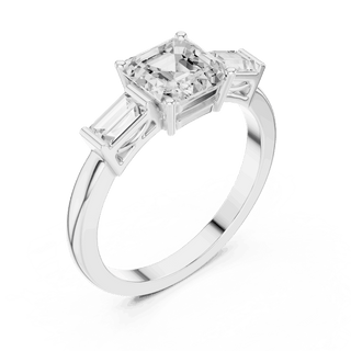 Cushion Diamond Three Stone Baguette Engagement Ring Rose Gold 18K | Lab Grown | Driona Jewels