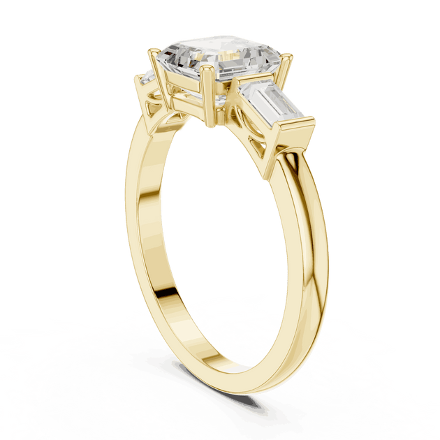 Cushion Diamond Three Stone Baguette Engagement Ring Rose Gold 18K | Lab Grown | Driona Jewels