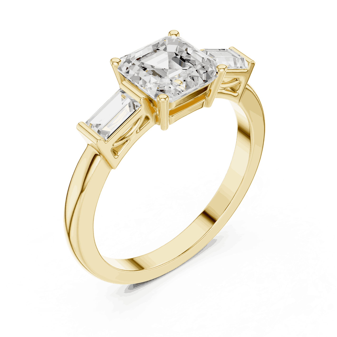 Cushion Diamond Three Stone Baguette Engagement Ring Rose Gold 18K | Lab Grown | Driona Jewels
