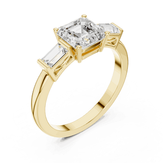 Cushion Diamond Three Stone Baguette Engagement Ring Rose Gold 18K | Lab Grown | Driona Jewels