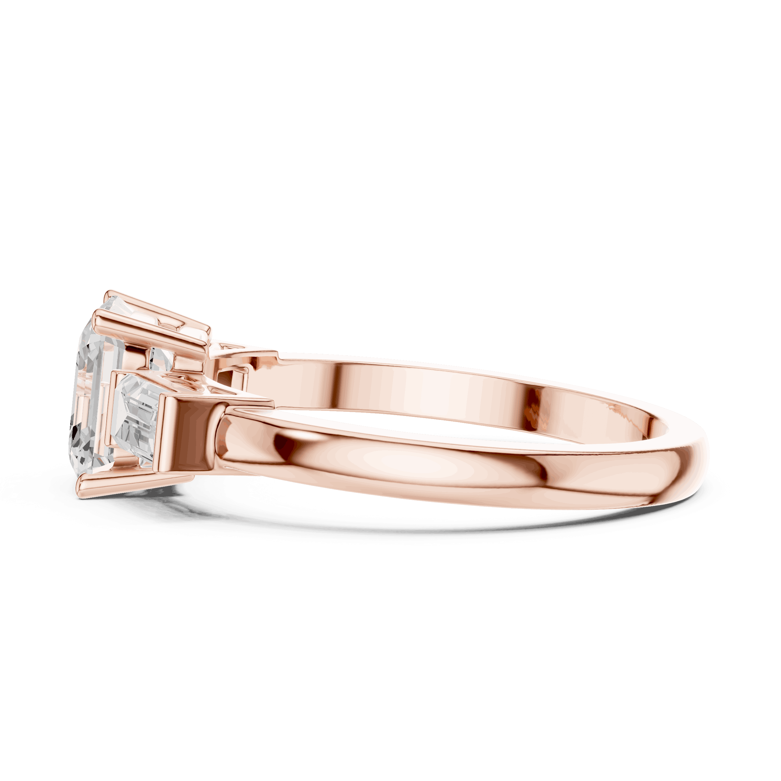 Cushion Diamond Three Stone Baguette Engagement Ring Rose Gold 18K | Lab Grown | Driona Jewels