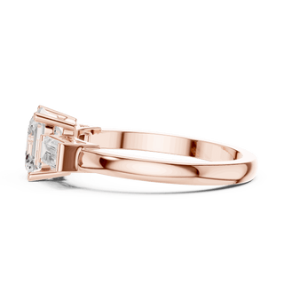 Cushion Diamond Three Stone Baguette Engagement Ring Rose Gold 18K | Lab Grown | Driona Jewels