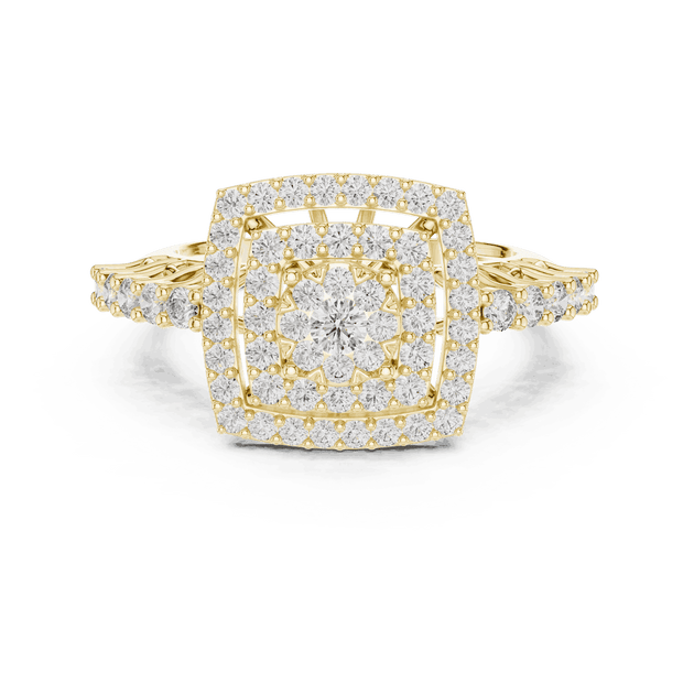 Driona Jewels Cushion Double Halo Diamond Engagement Ring - Split Shank