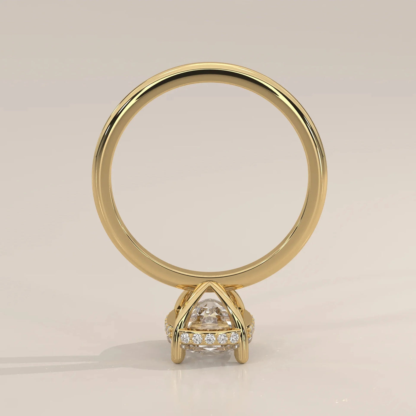 Side Profile: Cushion Diamond Ring with Hidden Halo Setting in Yellow Gold – Lab Grown – Driona Jewels