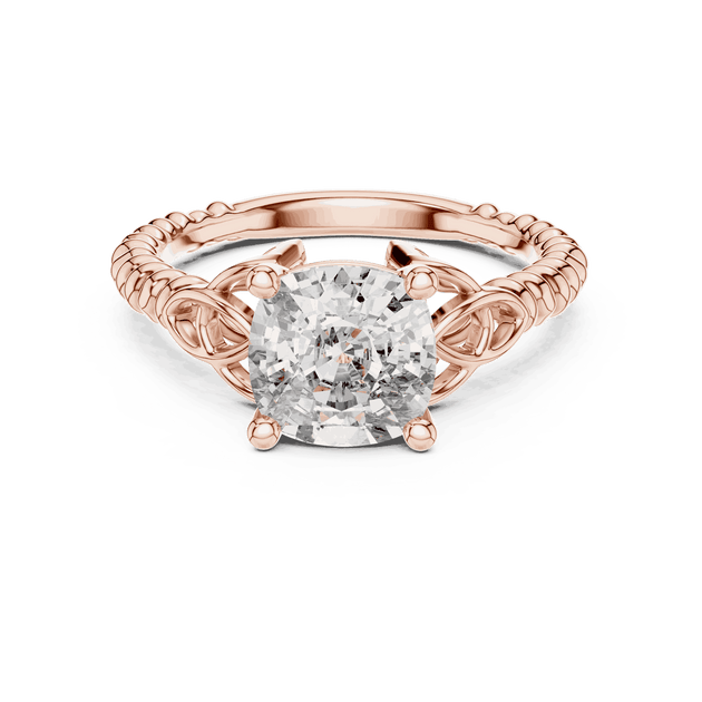 Cushion Cut Solitaire Engagement Ring | Braided Vintage Band