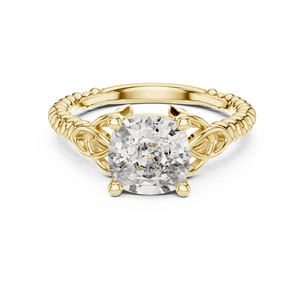 Cushion Cut Solitaire Engagement Ring | Braided Vintage Band