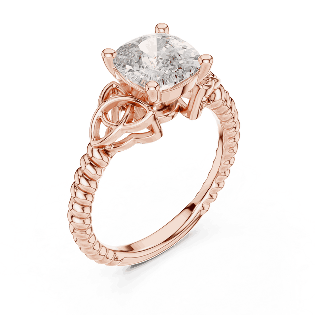 Cushion Cut Solitaire Engagement Ring | Braided Vintage Band