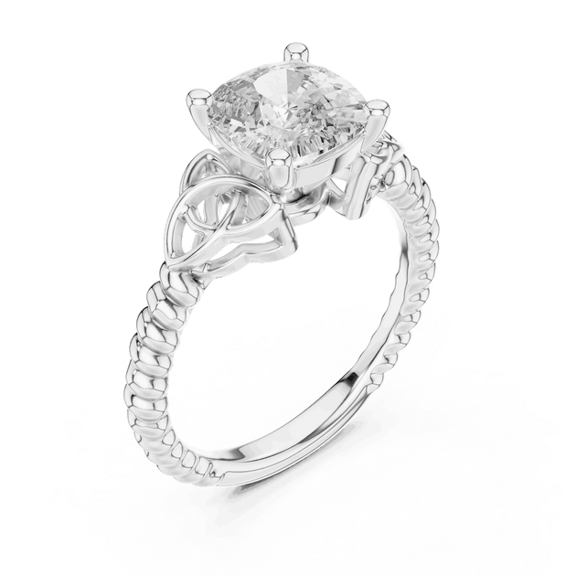 Cushion Cut Solitaire Engagement Ring | Braided Vintage Band