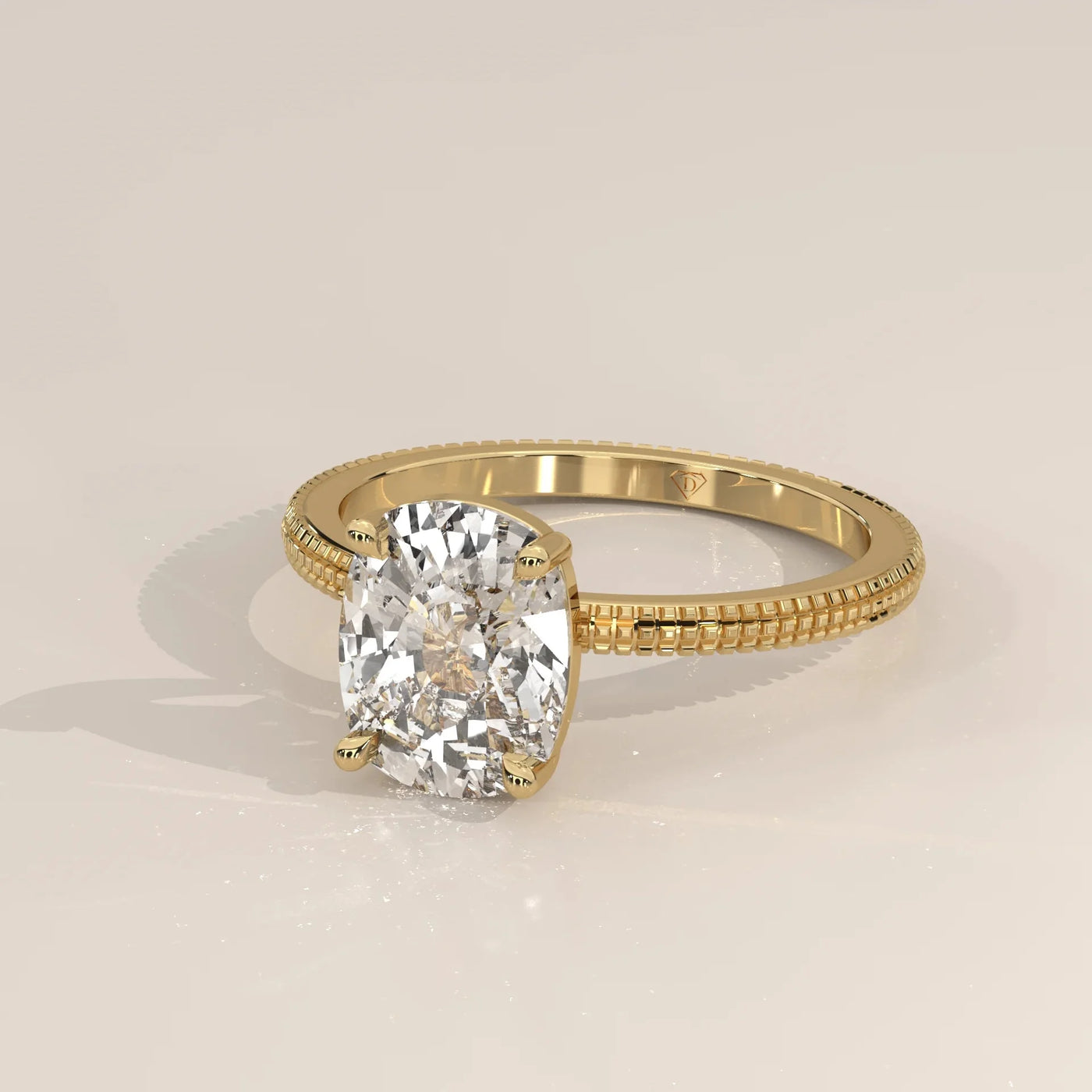 Side Profile: Cushion Diamond Ring with Solitaire Setting in Yellow Gold – Lab Grown – Driona Jewels