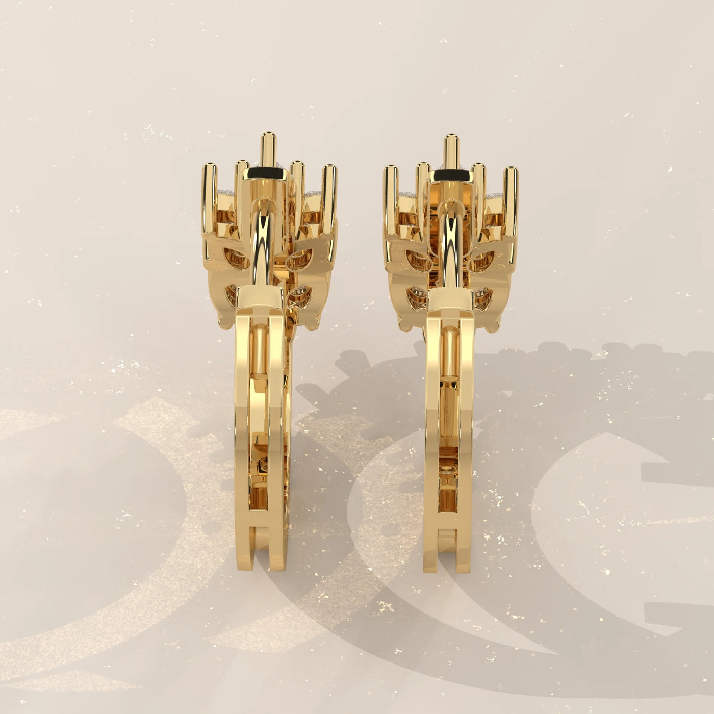 Back View: Round Diamond Huggie Hoop Earrings with Cluster Setting in Yellow Gold – Lab Grown – Driona Jewels