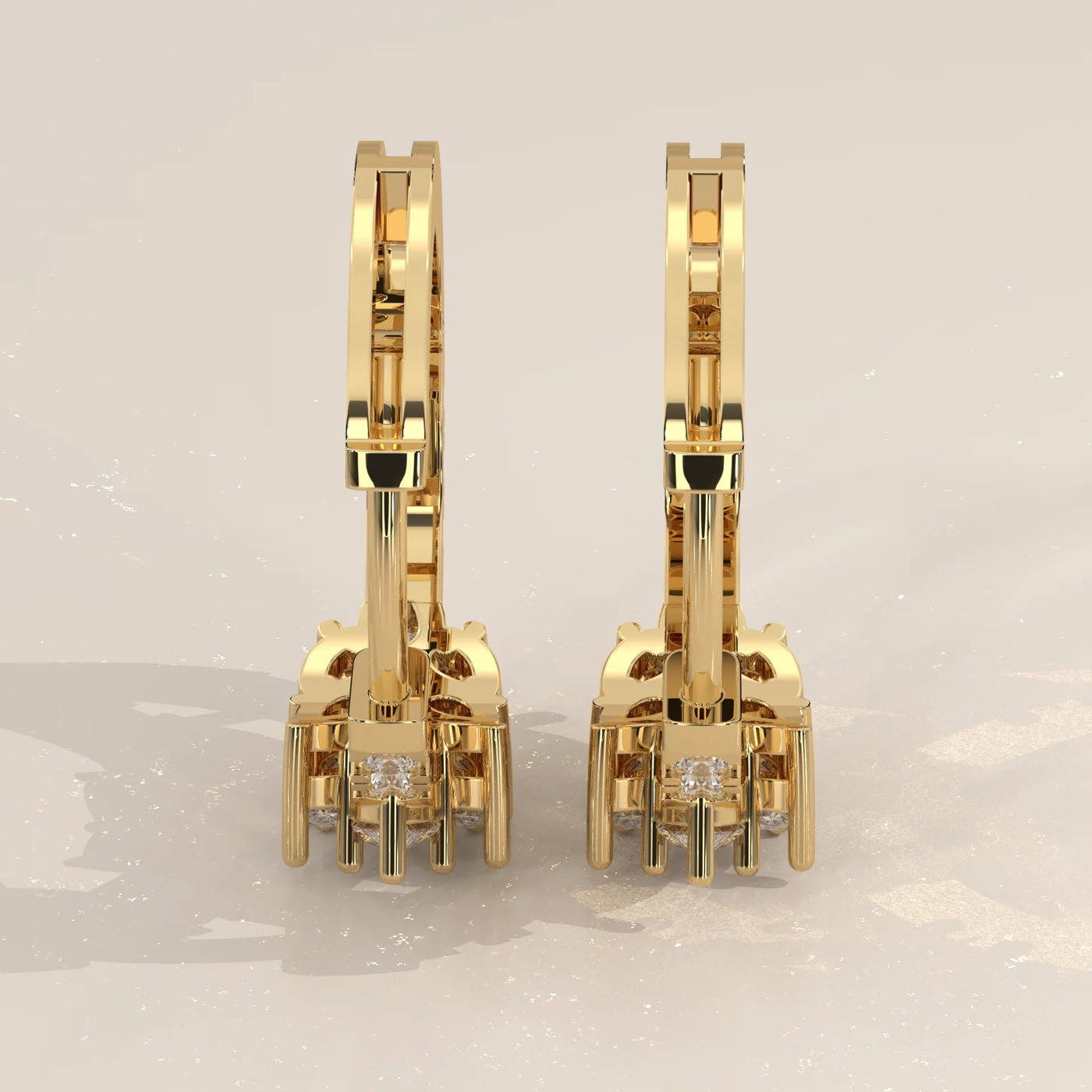 Side Profile: Round Diamond Huggie Hoop Earrings with Cluster Setting in Yellow Gold – Lab Grown – Driona Jewels