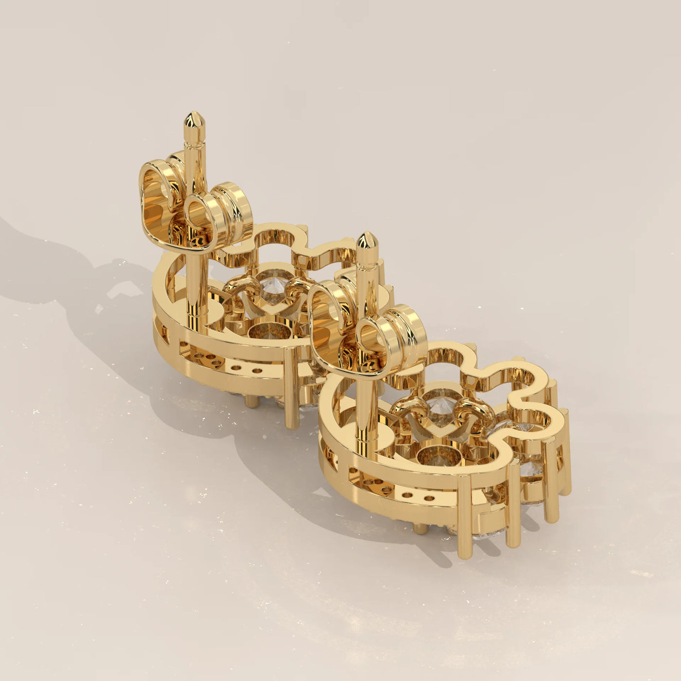 Angle View: Round Diamond Stud Earrings with Cluster Setting in Yellow Gold – Lab Grown – Driona Jewels