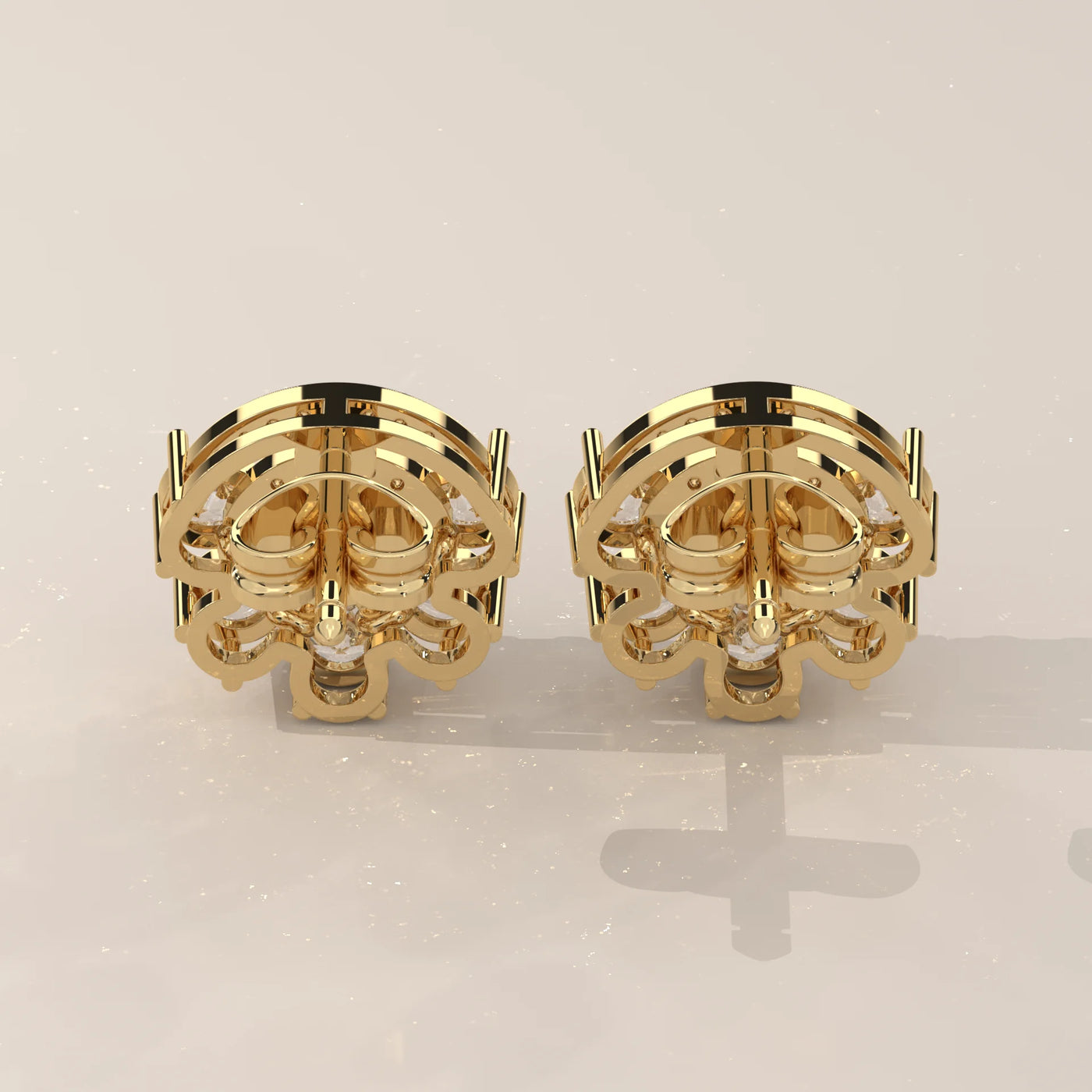 Back View: Round Diamond Stud Earrings with Cluster Setting in Yellow Gold – Lab Grown – Driona Jewels
