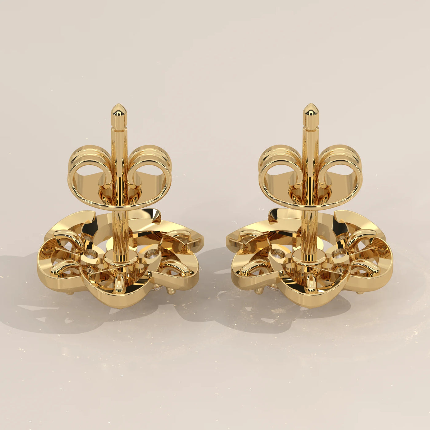 Side Profile: Round Diamond Stud Earrings with Cluster Setting in Yellow Gold – Lab Grown – Driona Jewels