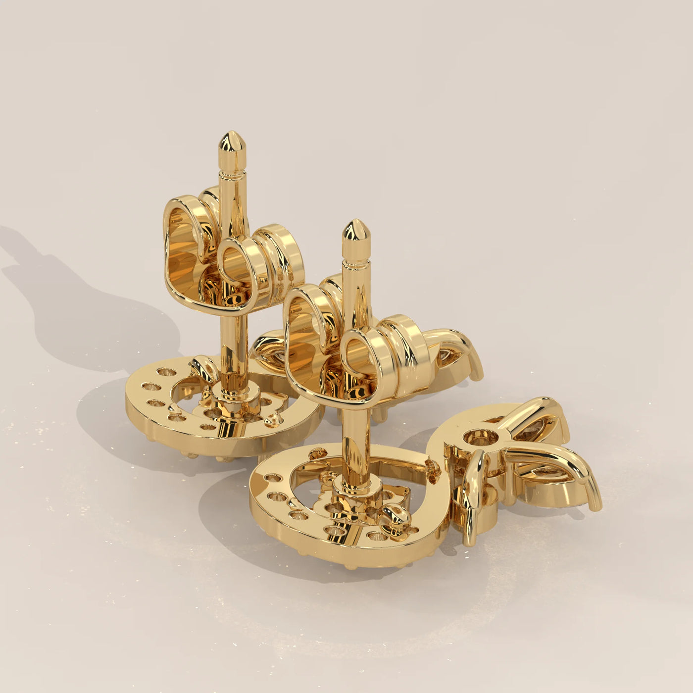 Angle View: Round Diamond Drop Earrings with Halo Setting in Yellow Gold – Lab Grown – Driona Jewels