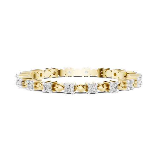 Front View: Round Diamond Wedding Band with Pave Setting in 14k Yellow Gold – Lab Grown – Driona Jewels
