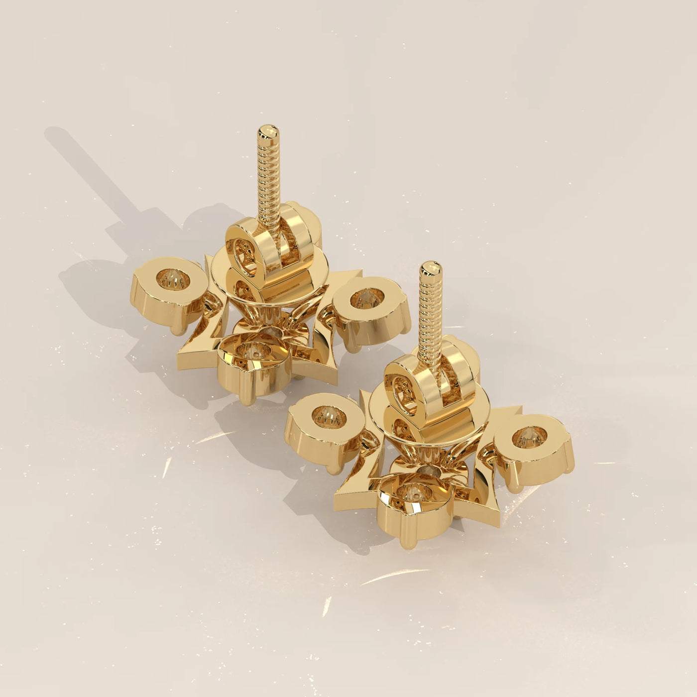 Angle View: Round Diamond Stud Earrings with Cluster Setting in Yellow Gold – Lab Grown – Driona Jewels