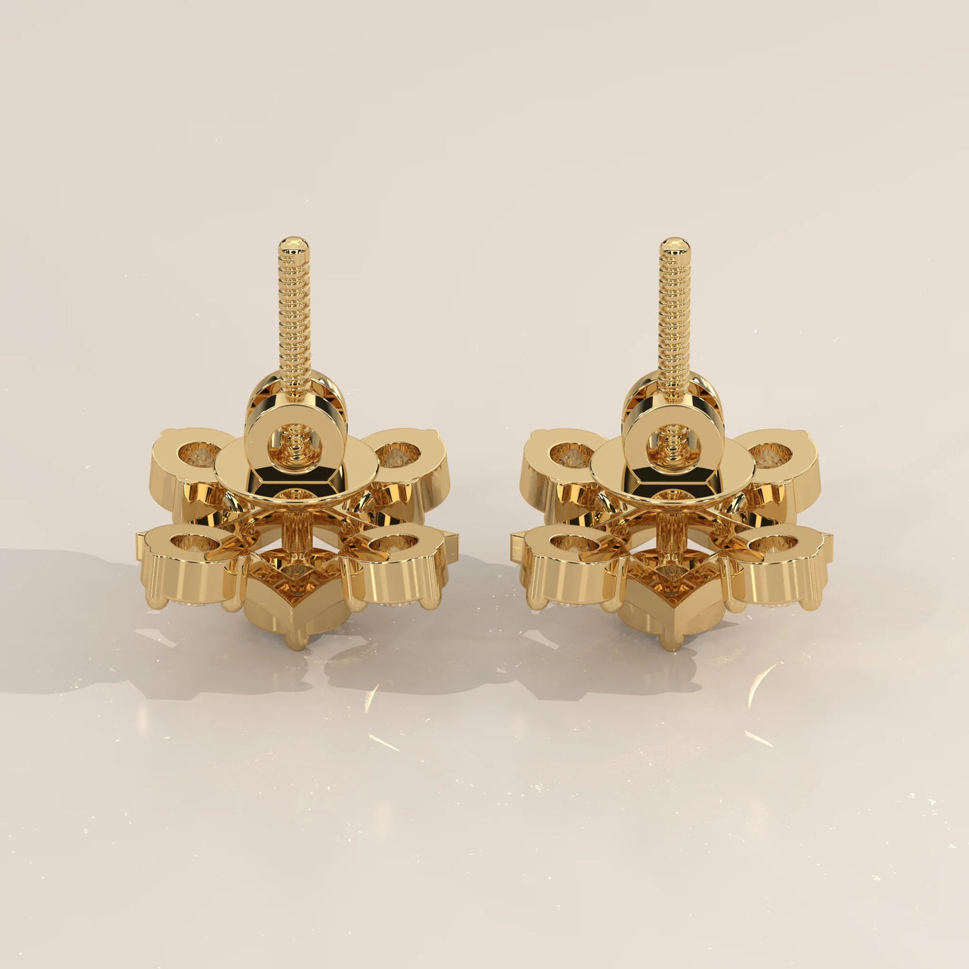 Side Profile: Round Diamond Stud Earrings with Cluster Setting in Yellow Gold – Lab Grown – Driona Jewels