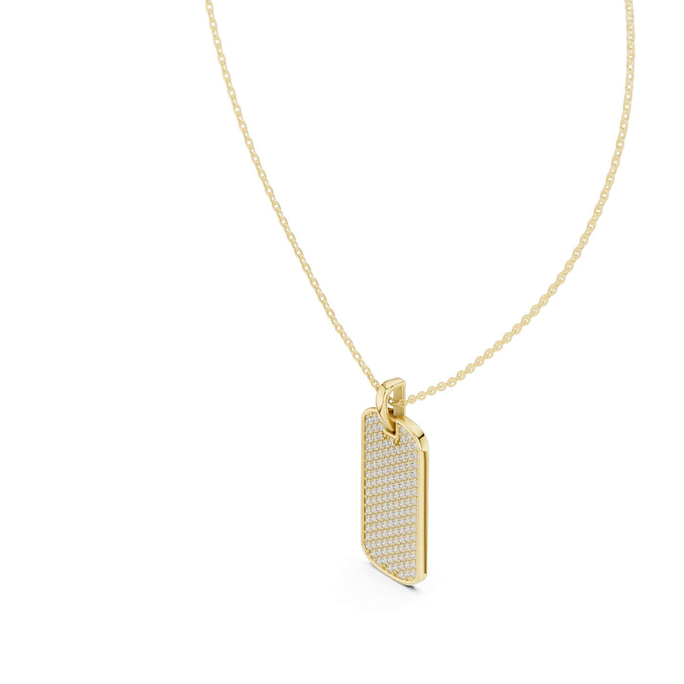 Front-View: Round Diamond Dog Tag with Pave Setting in 14k Yellow Gold - Lab Grown - Driona Jewels