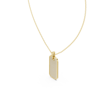 Front-View: Round Diamond Dog Tag with Pave Setting in 14k Yellow Gold - Lab Grown - Driona Jewels