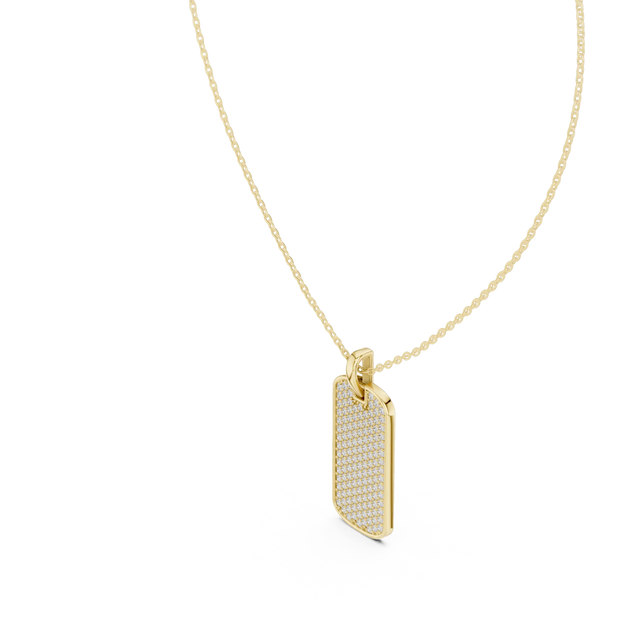 Front-View: Round Diamond Dog Tag with Pave Setting in 14k Yellow Gold - Lab Grown - Driona Jewels