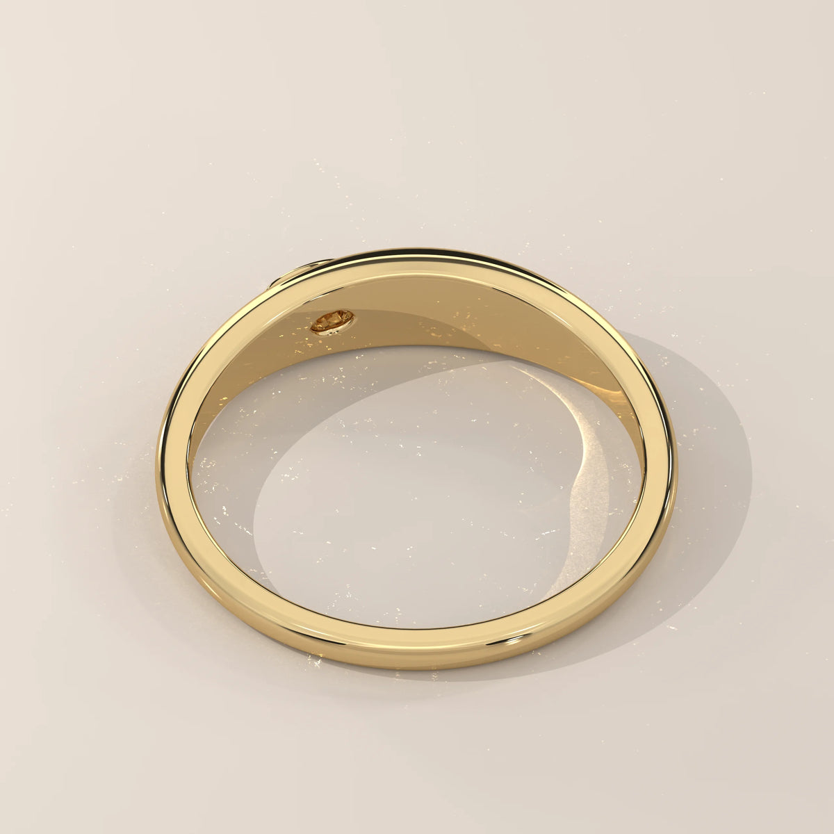 Domed Gold Band with a Flush Set East West Oval Diamond in yellow gold, shown at an angle.