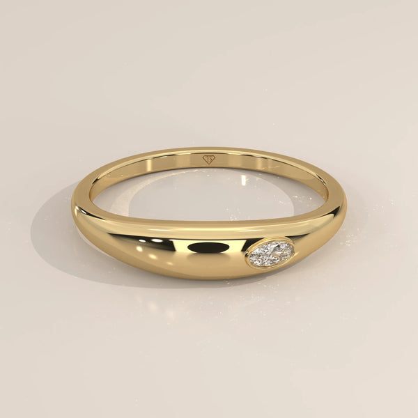 Domed Gold Band with a Flush Set East West Oval Diamond in yellow gold, shown from the front.