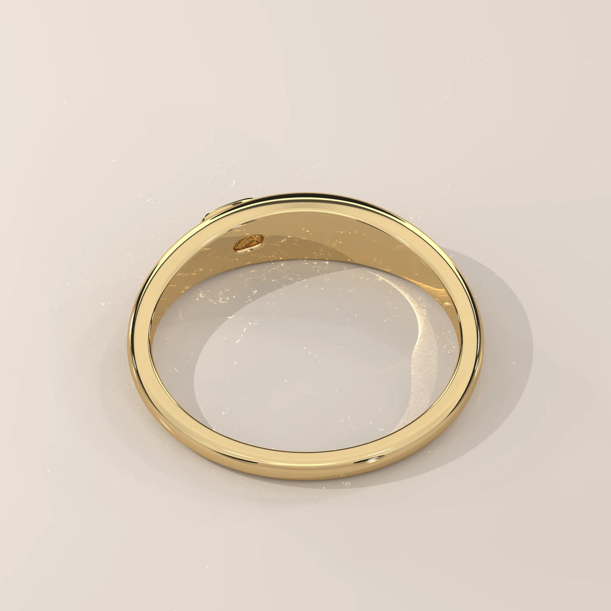 Domed Gold Band with a Flush Set Elongated Cushion Diamond in yellow gold, shown from the side.