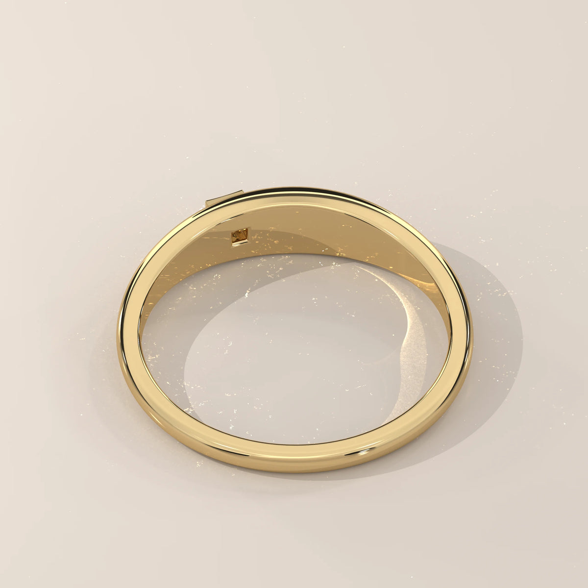 Domed Gold Band with a Flush Set Princess Cut Diamond in yellow gold, side profile view.