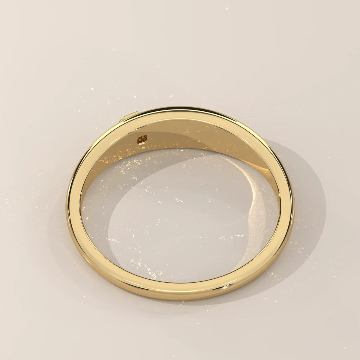 Domed Gold Band with a Flush Set Square Step Cut Diamond in yellow gold, shown on a plain background.