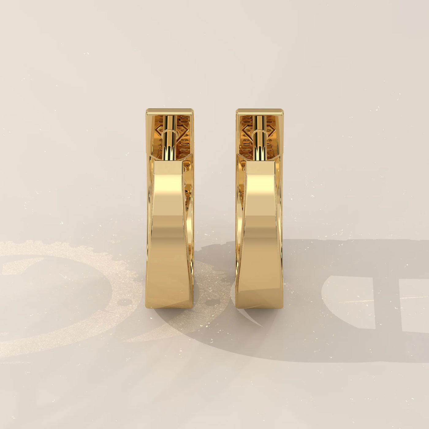 Back View: Round Diamond Huggie Hoop Earrings with Prong Setting in Yellow Gold – Lab Grown – Driona Jewels
